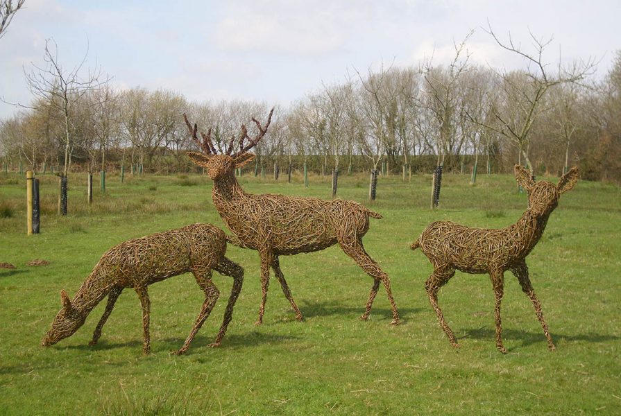 Willow sculpture of stag and does