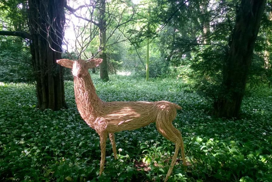 Willow sculpture of a white stag