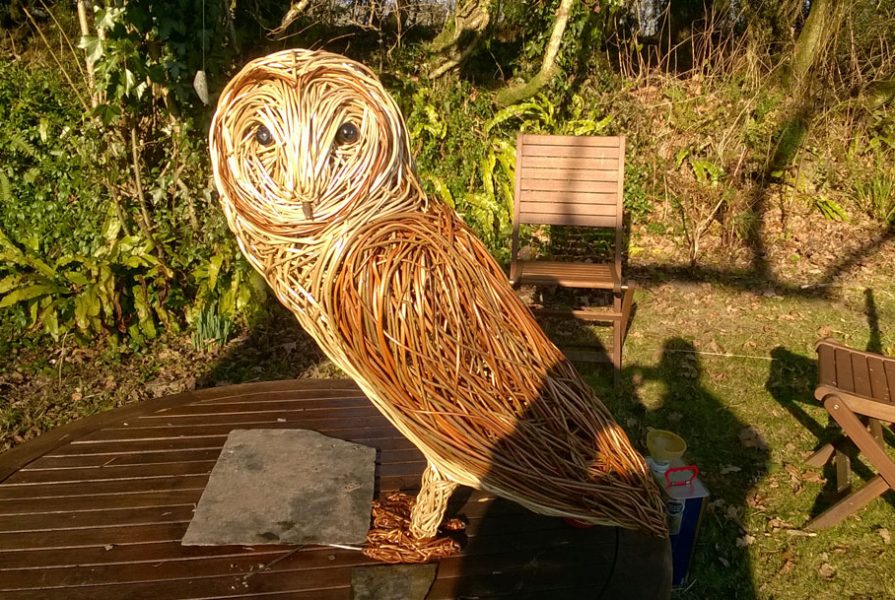2 foot high Barn Owl willow sculpture