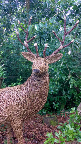 Willow sculpture of red deer stag