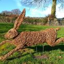 Willow sculpture of a running hare