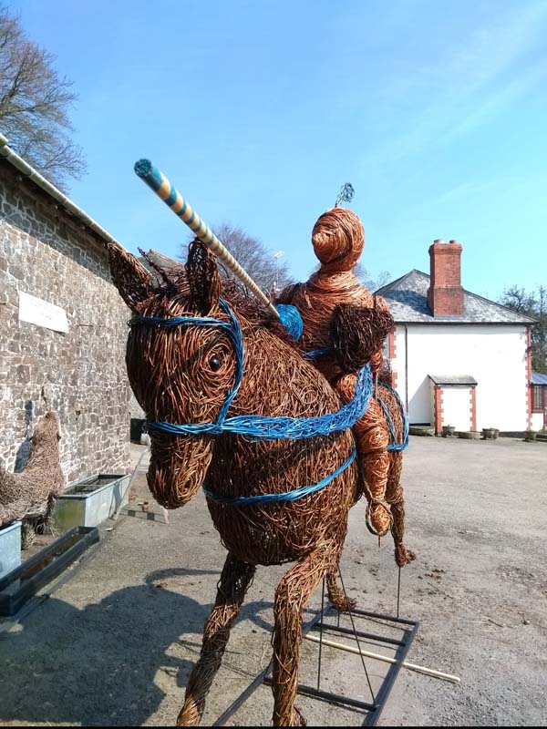 French knight jousting on horseback  willow sculpture