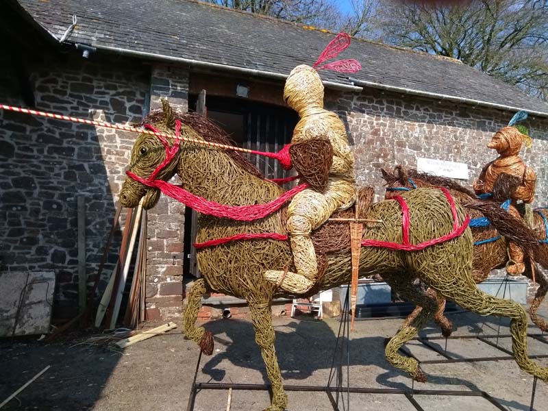 English jousting Knight on horseback willow sculpture