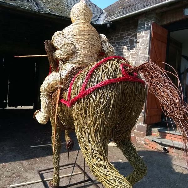 English jousting Knight on horseback willow sculpture
