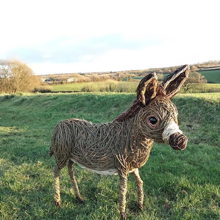 Willow Minature Donkey made of various willows and glass eyes