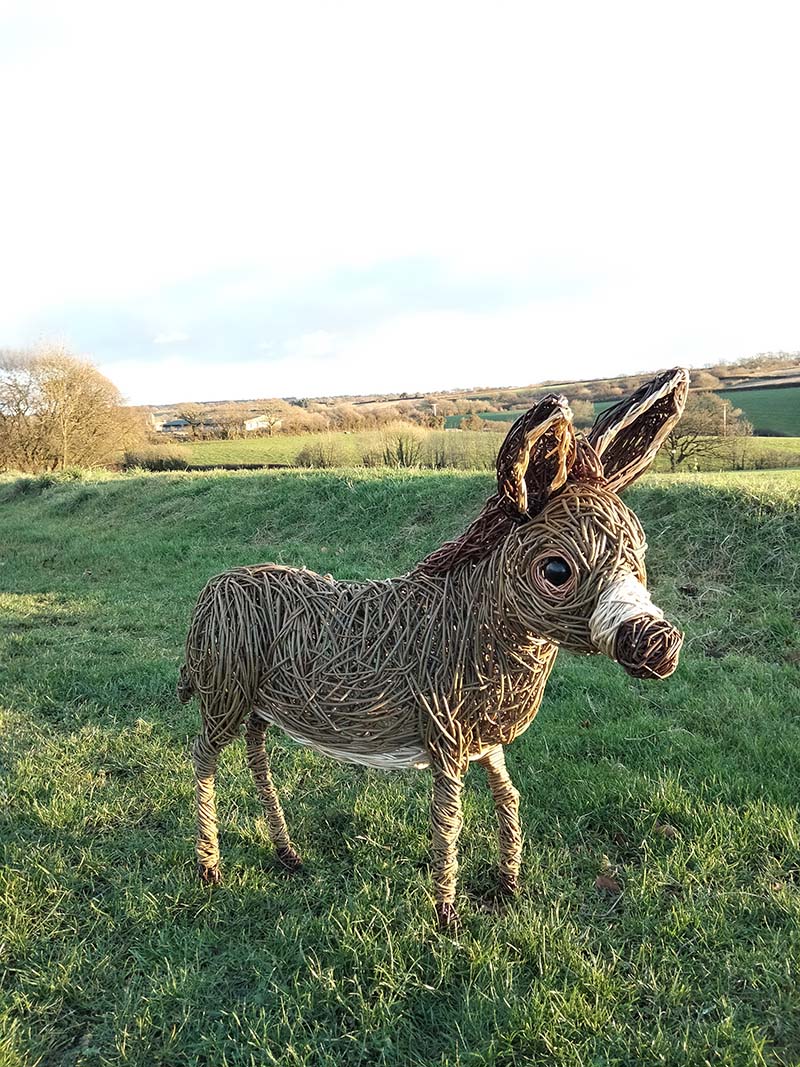 Willow Minature Donkey made of various willows and glass eyes